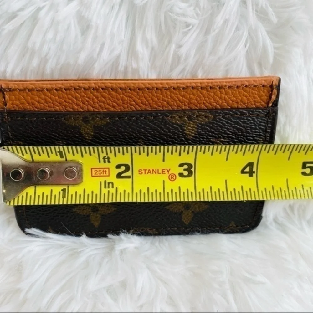 NEW L V Monogram Canvas Card Holder/Tan Leather